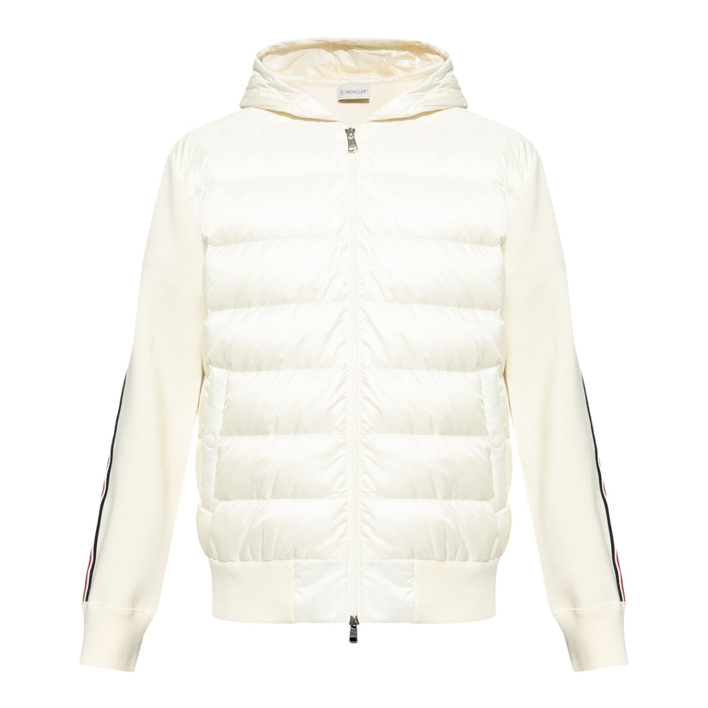 Tricolor Stripe Hooded Tricot Cardigan