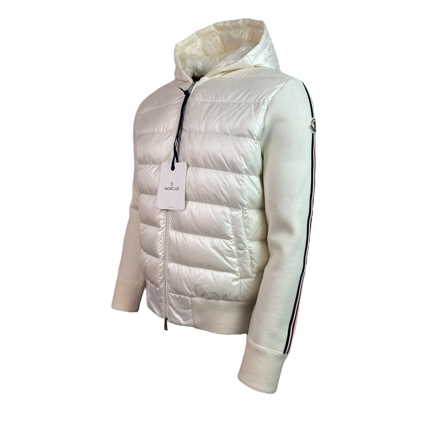 Tricolor Stripe Hooded Tricot Cardigan