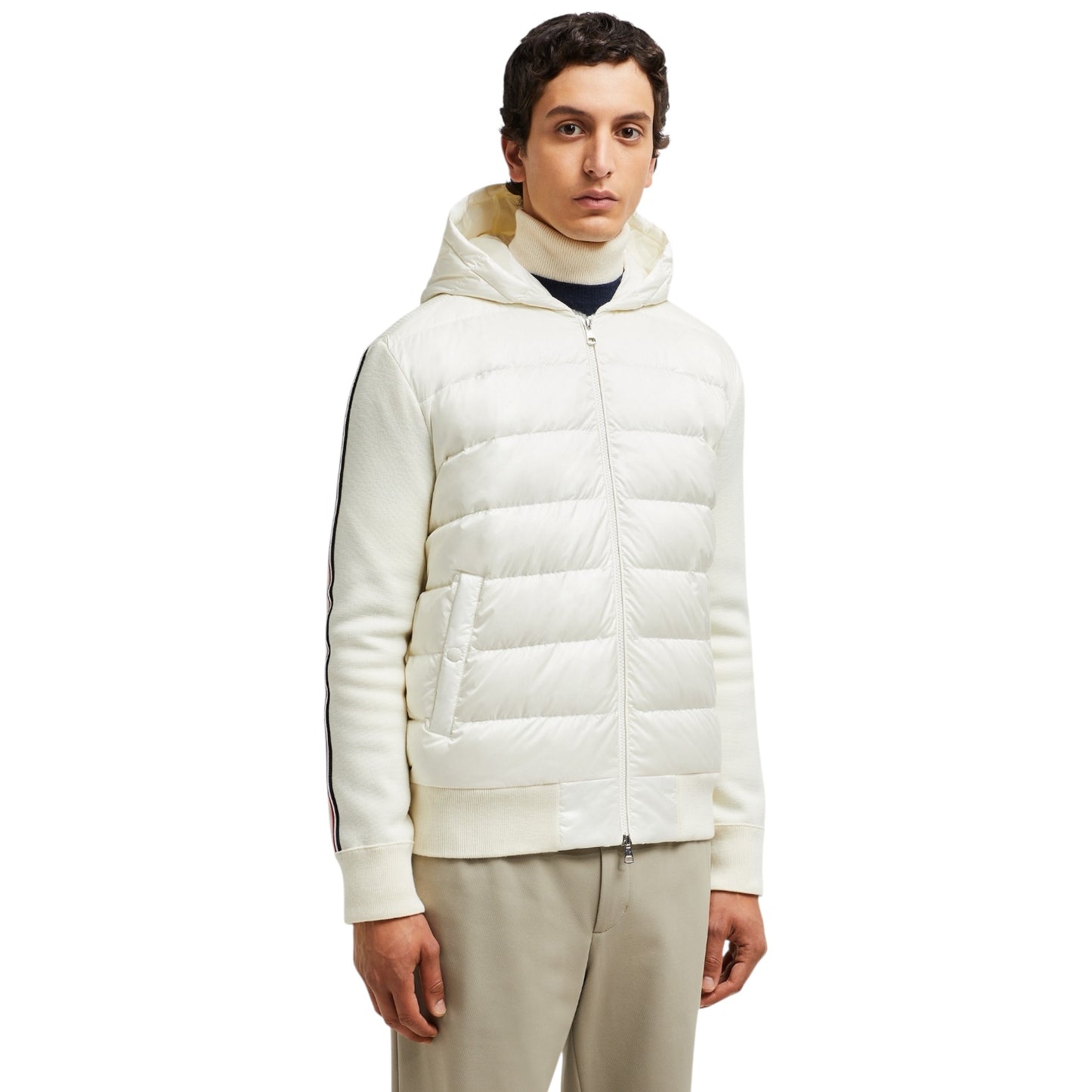 Tricolor Stripe Hooded Tricot Cardigan