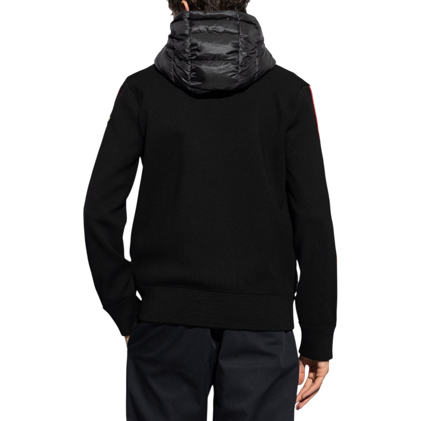 Tricolor Stripe Hooded Tricot Cardigan